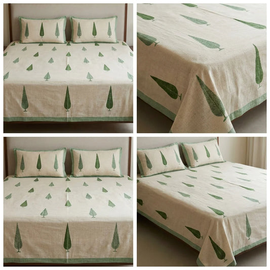 Khadi Slub Cotton King Size Bedcover Set (with 2 Pillow Covers)