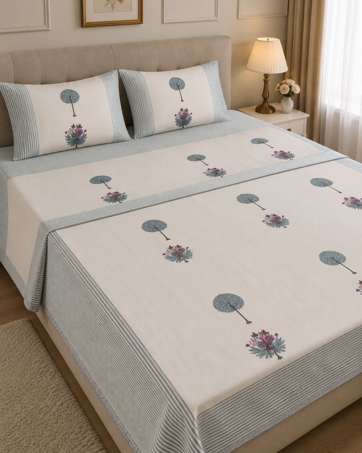 Rajwada Premium Cotton Bedsheet Set – Elegant Floral Print