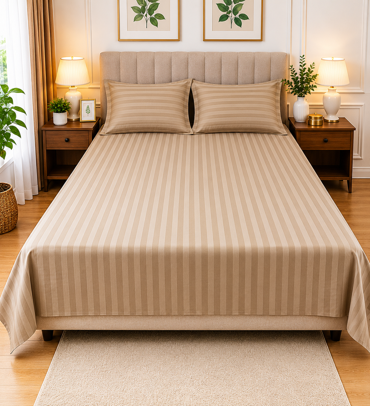 Premium Plain Striped Bedsheet Set