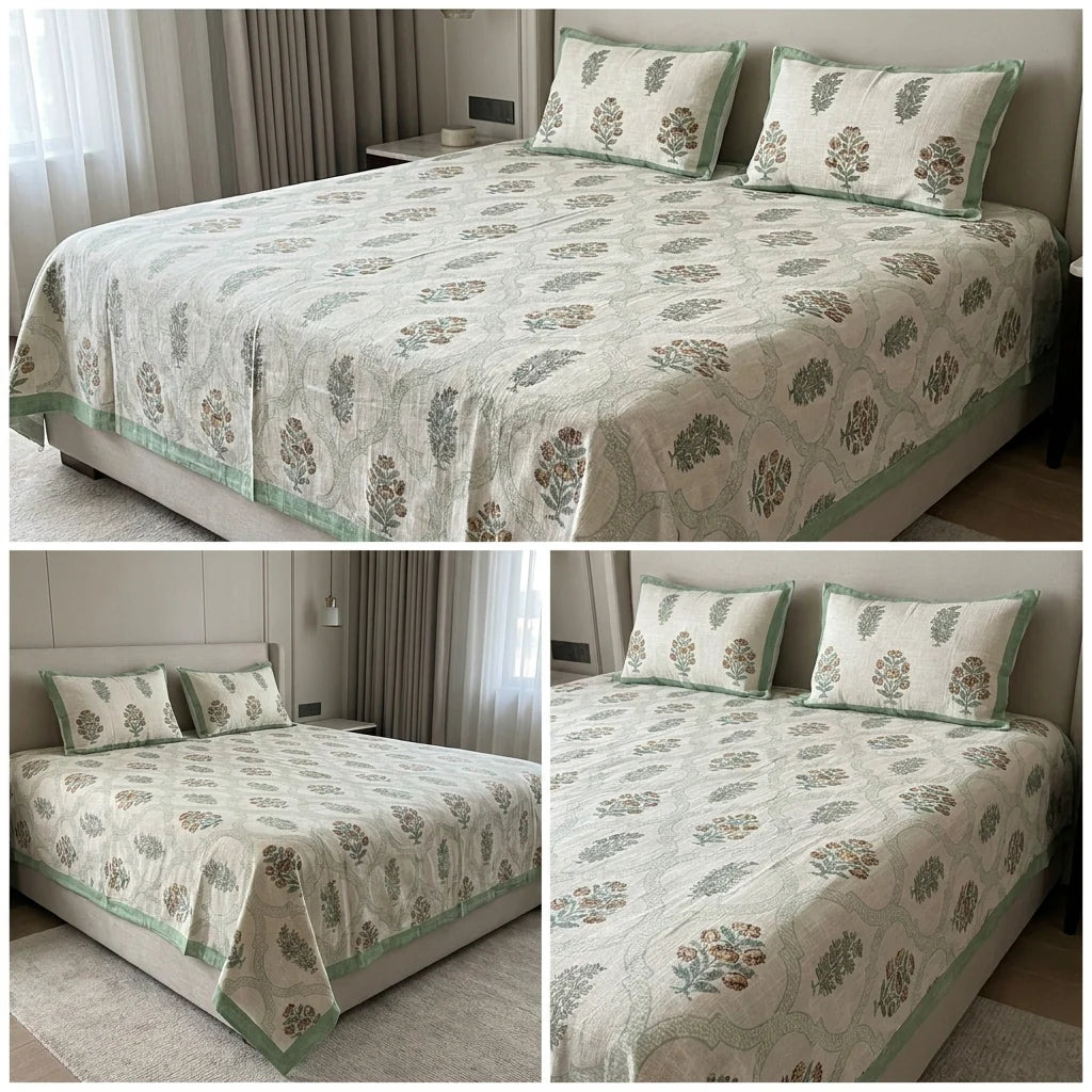 Khadi Slub Cotton King Size Bedcover Set (with 2 Pillow Covers)