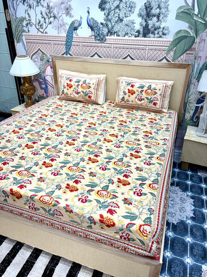 Block Prints Pure Cotton Printed Fitted Bedsheet Set with 2 Pillow Covers