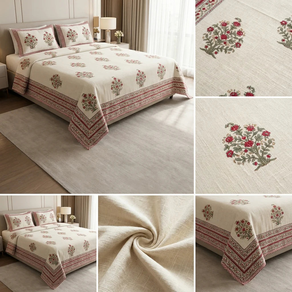 Khadi Slub Cotton King Size Bedcover Set (with 2 Pillow Covers)