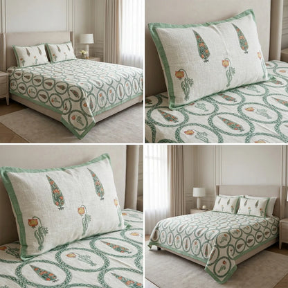 Khadi Slub Cotton King Size Bedcover Set (with 2 Pillow Covers)