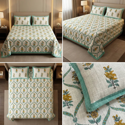 Khadi Slub Cotton King Size Bedcover Set (with 2 Pillow Covers)