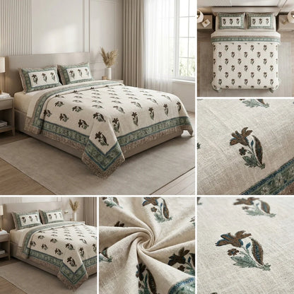 Khadi Slub Cotton King Size Bedcover Set (with 2 Pillow Covers)