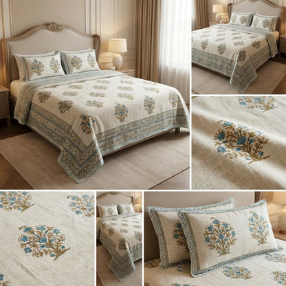 Khadi Slub Cotton King Size Bedcover Set (with 2 Pillow Covers)