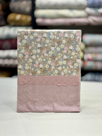 Fitted Bedsheet Pure Cotton with (2 Pillow Covers) 108 by 108 inch