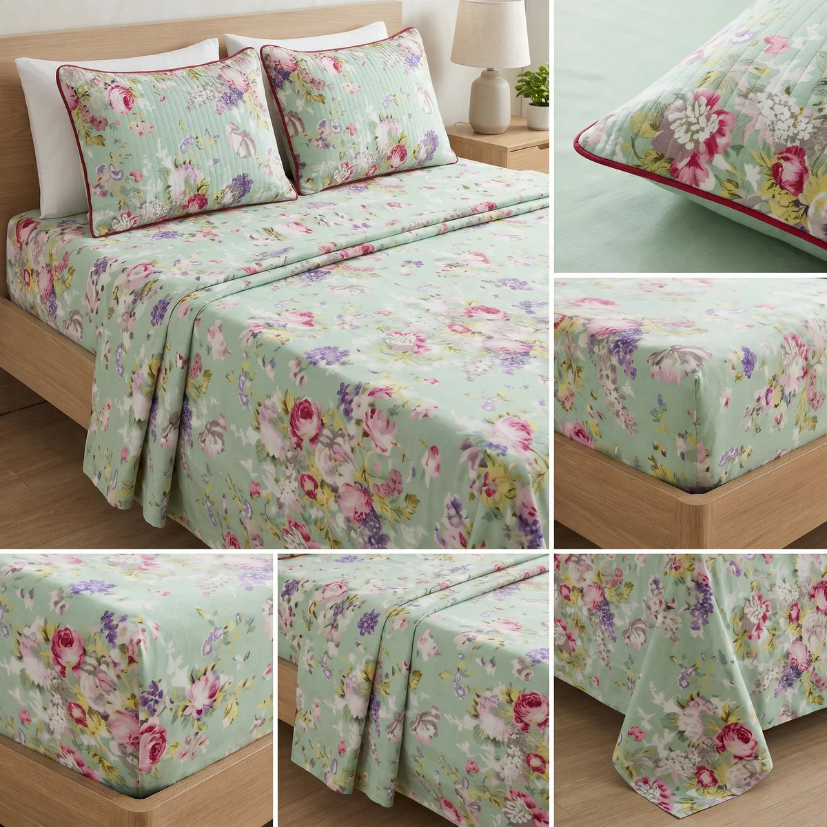 British Rose Bedsheet with Quilted Pillow Covers – Super King Size