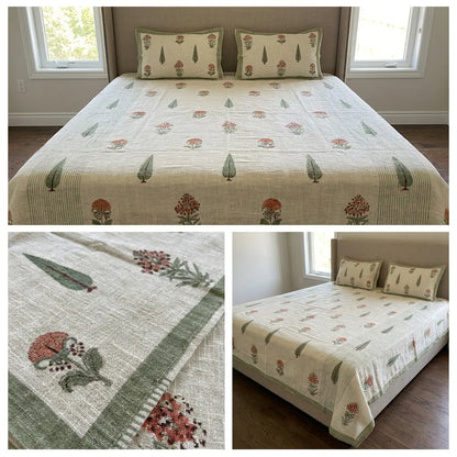 Khadi Slub Cotton King Size Bedcover Set (with 2 Pillow Covers)