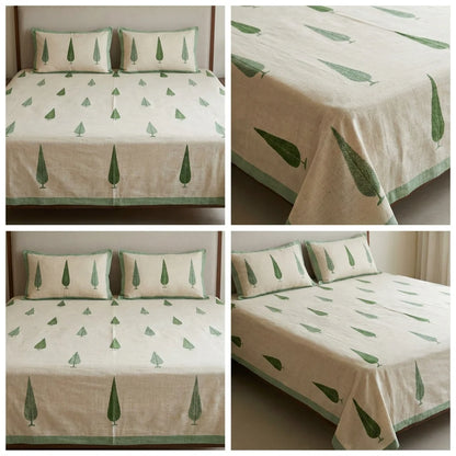 Khadi Slub Cotton King Size Bedcover Set (with 2 Pillow Covers)