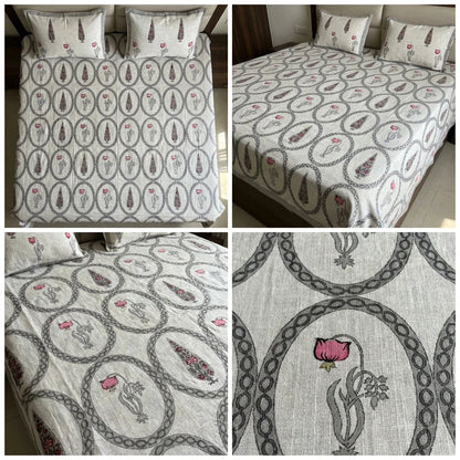 Khadi Slub Cotton King Size Bedcover Set (with 2 Pillow Covers)