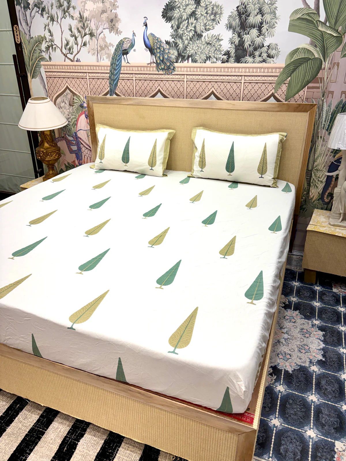 Block Prints Pure Cotton Printed Fitted Bedsheet Set with 2 Pillow Covers