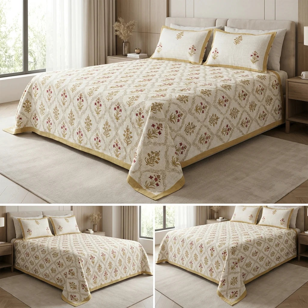 Khadi Slub Cotton King Size Bedcover Set (with 2 Pillow Covers)