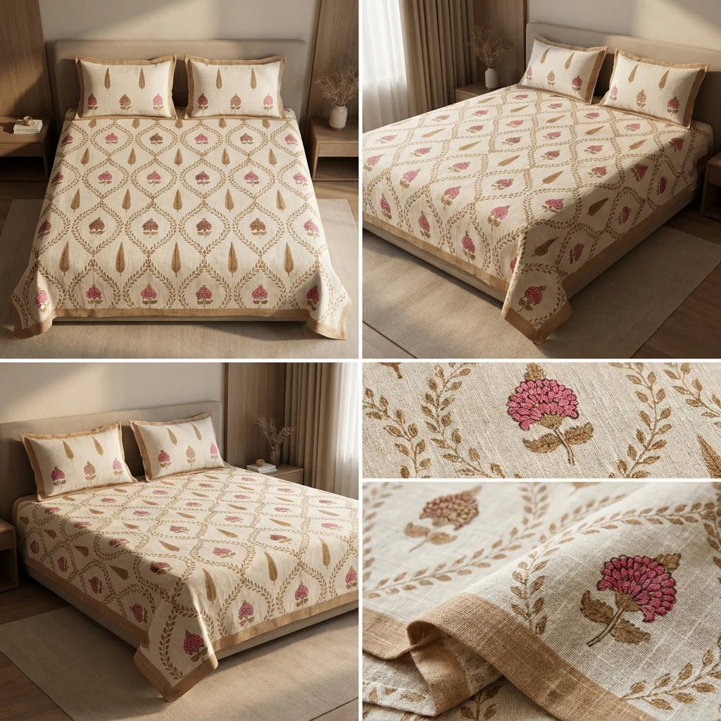 Khadi Slub Cotton King Size Bedcover Set (with 2 Pillow Covers)