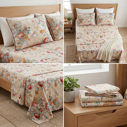 British Rose Bedsheet with Quilted Pillow Covers – Super King Size