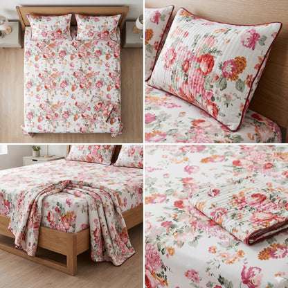 British Rose Bedsheet with Quilted Pillow Covers – Super King Size