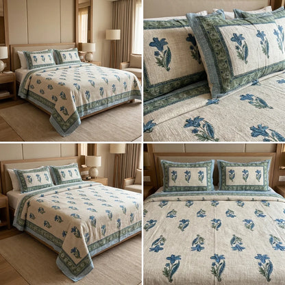Khadi Slub Cotton King Size Bedcover Set (with 2 Pillow Covers)