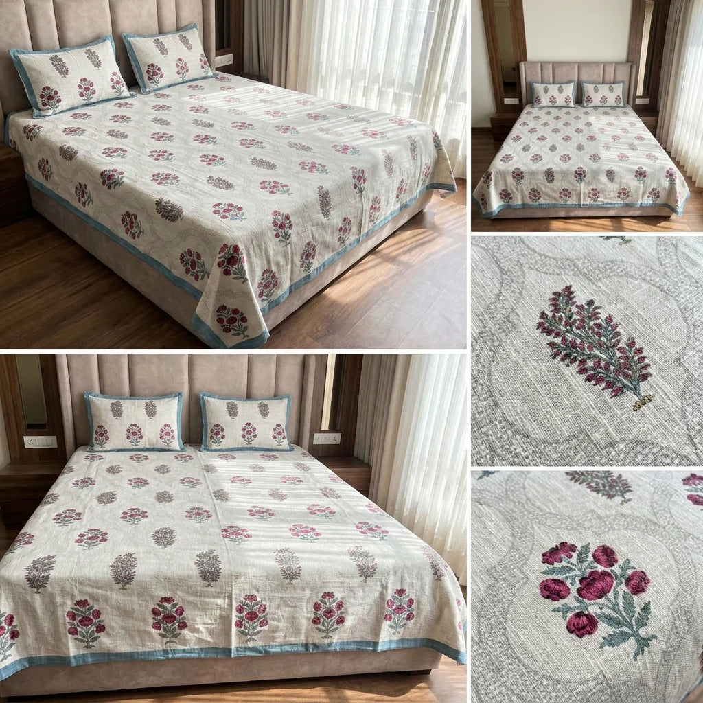 Khadi Slub Cotton King Size Bedcover Set (with 2 Pillow Covers)