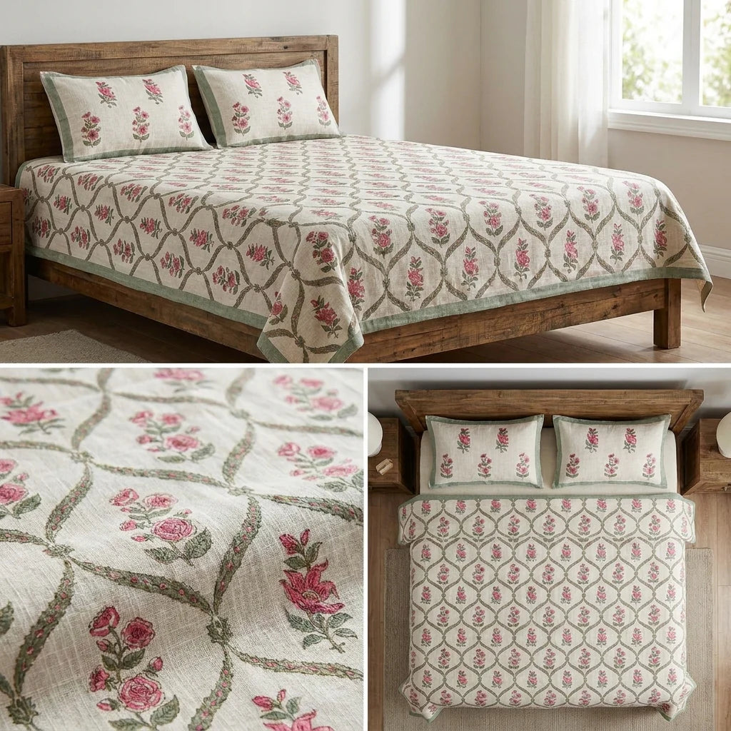 Khadi Slub Cotton King Size Bedcover Set (with 2 Pillow Covers)