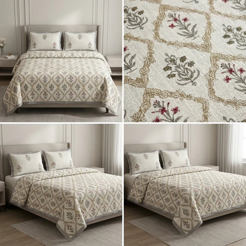 Khadi Slub Cotton King Size Bedcover Set (with 2 Pillow Covers)