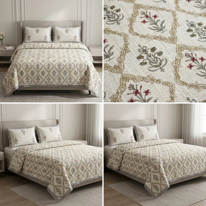 Khadi Slub Cotton King Size Bedcover Set (with 2 Pillow Covers)